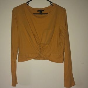 Mustard Crop Top Long Sleeve with Tie in front